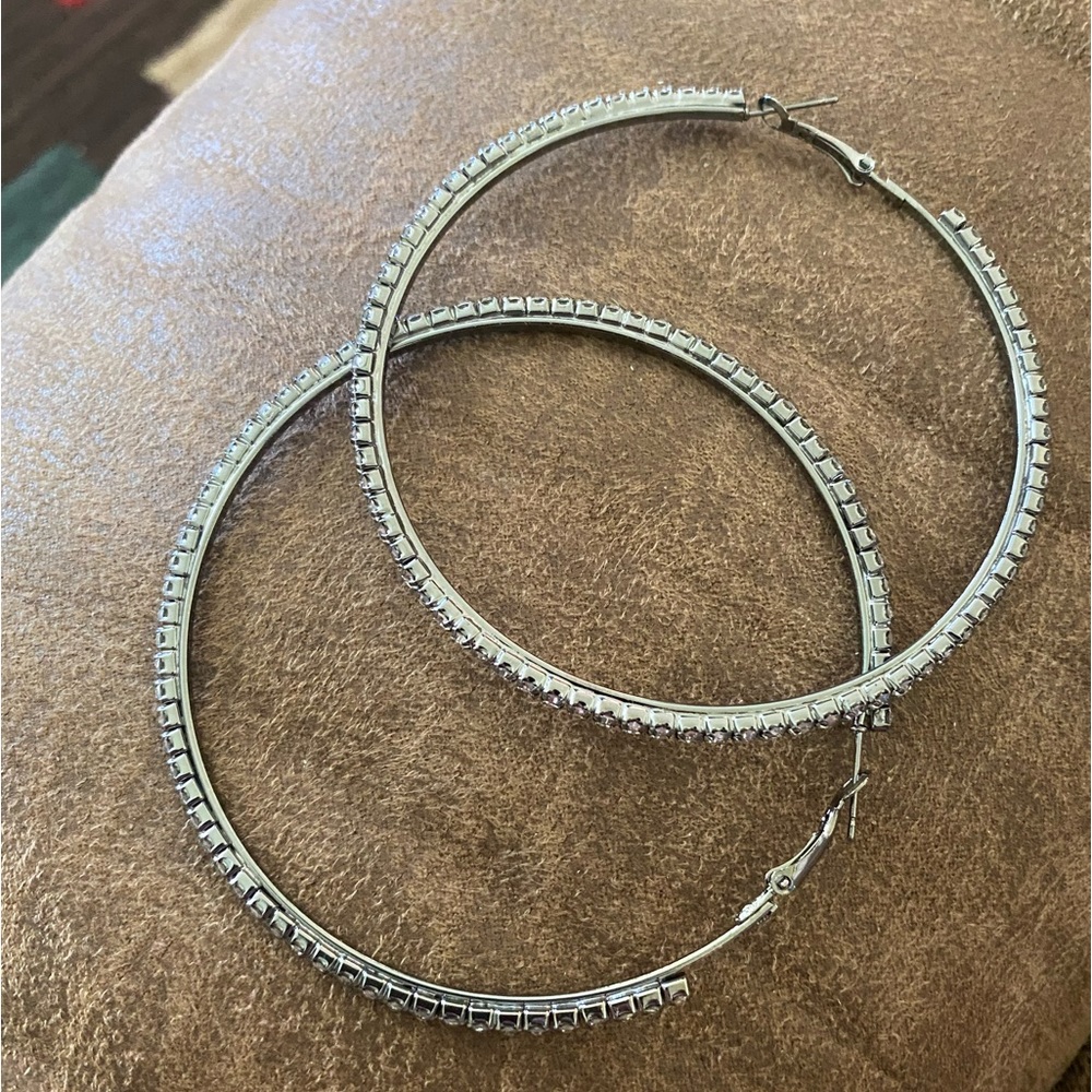 Large Gunmetal bling hoops